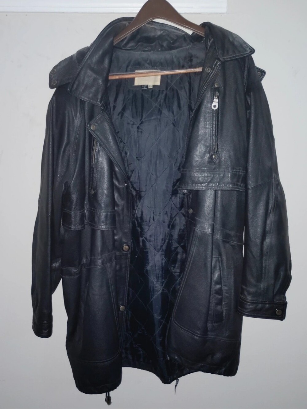 Vintage genuine leather hooded jacket XL unisex